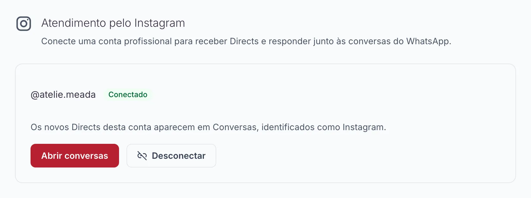 Tela do canal Instagram do Channels com a conta profissional da empresa conectada.